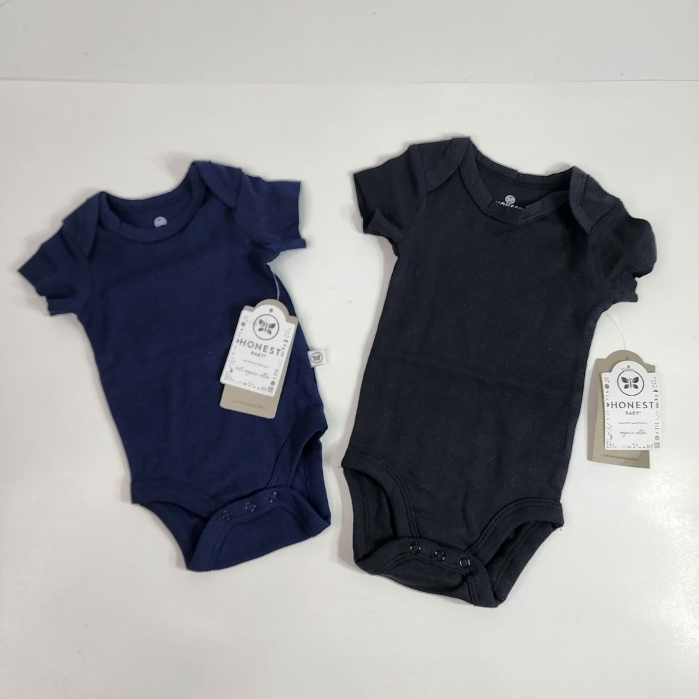 Honest Baby Organic CottonShort Sleeve Newborn Navy & 0-3 months black NWT